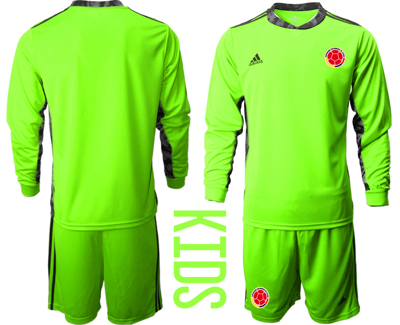 Youth 2020-2021 Season National team Colombia goalkeeper Long sleeve green Soccer Jersey1